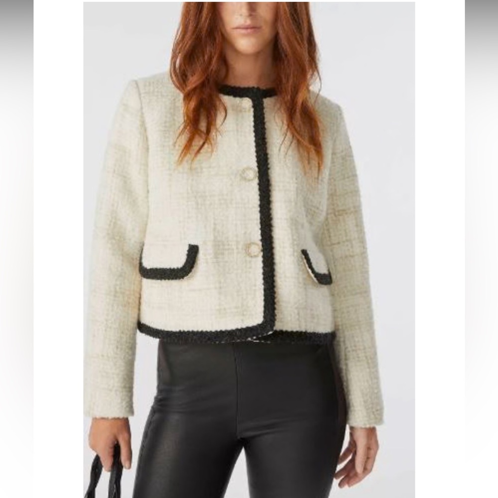 ba&sh Cream and Black Blazer with Textured Finish